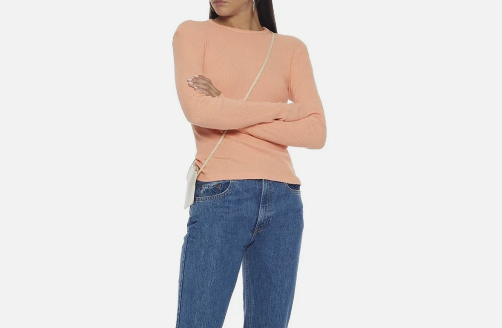 RE/DONE HANES Peach Sorbet 60s Slim Long Sleeve Rib Cotton Tee Top FWRD S $165